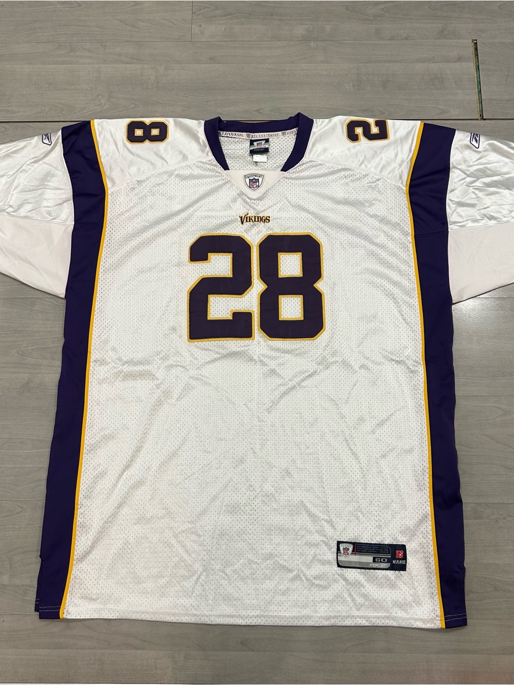 Reebok Authentic NFL Adrian Peterson #28 Minnesota Vikings Jersey Size 60 White
